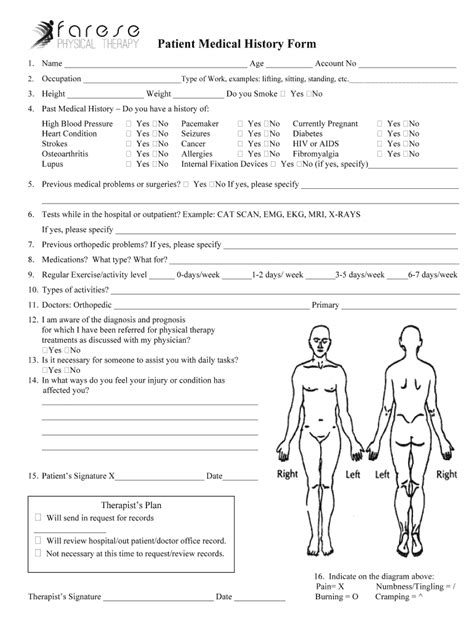 Farese Physical Therapy Patient Medical History Form Fill And Sign