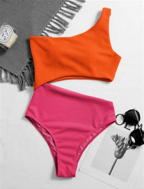 Split Orange And Pink Bikini Women S Fashion Swimwear Bikinis