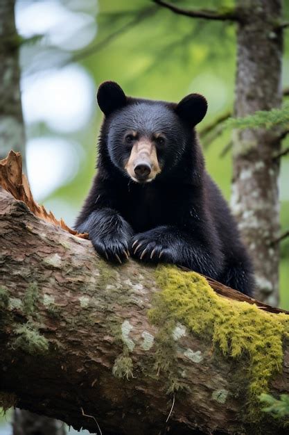 Premium AI Image | a black bear sitting on a tree branch