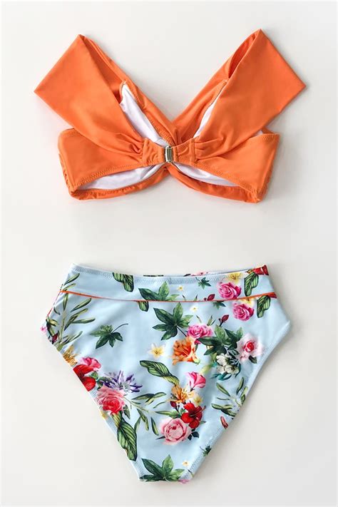 Orange Floral Twist High Waisted Bikini Cupshe Deutschland