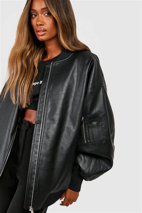 Oversized Faux Leather Bomber Jacket Boohoo Usa