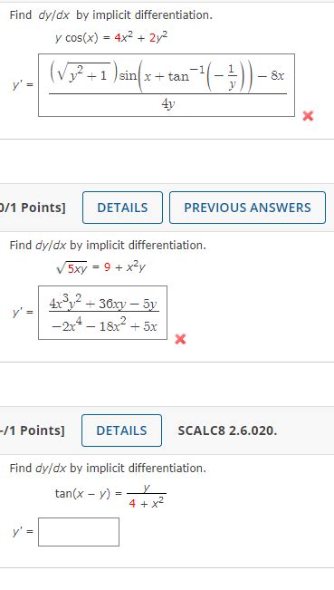 Solved Find Dy Dx By Implicit Differentiation Y Cos X