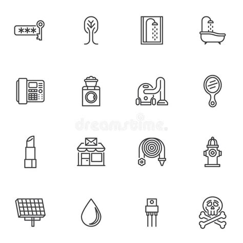 Miscellaneous Items Line Icons Set Stock Vector Illustration Of