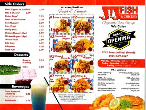 Menu at JJ Fish & Chicken restaurant, Stockbridge