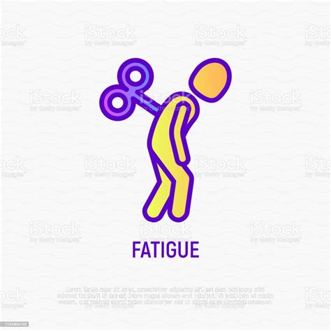 Fatigue Thin Line Icon Tired Man With Clockwork Key In His Back Modern