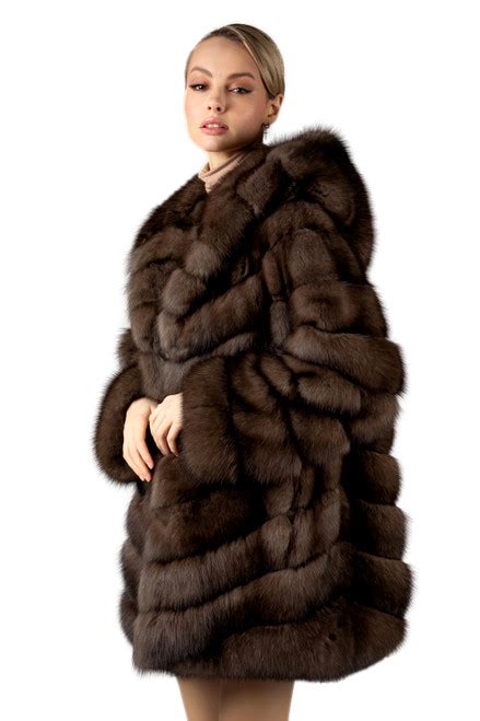 Oversized Hooded Sable Fur Coat Skandinavik Fur