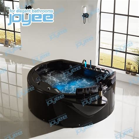 Joyee Black Acrylic Couple Sex Massage Round Freestanding Shower Bathtub With Waterfall Bubble