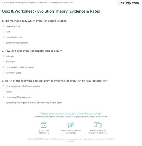 Quiz & Worksheet - Evolution Theory, Evidence & Rates | Study.com