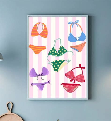 Bikini Art Prints Coastal Wall Art Girly Beach Art Colorful Beach Prints Beach Airbnb Decor