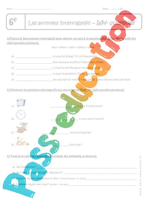 Wh Questions Me Exercices Sur Les Pronoms Interrogatifs Pdf