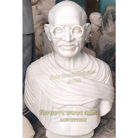 White 25 Feet Marble Mahatma Gandhi Bust Statue For Interior Decor At