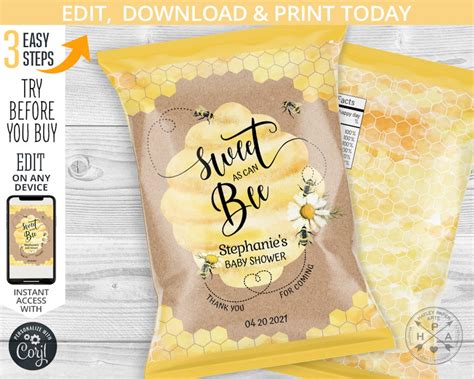 Bee Favor Chips Bag Snacks Bag Chip Treat Bags Sweet Honey Bee