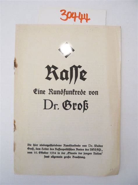 Rasse Eine Rundfunkrede Von Dr Walter Gro Dem Leiter Des