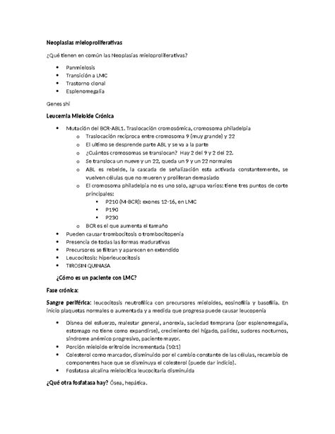 Leucemia Mieloide Cr Nica Neoplasias Mieloproliferativas Qu Tienen