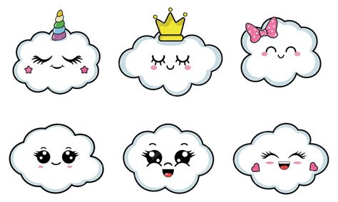 Premium Vector | Set of cute cartoon clouds Funny weather theme Cartoon ...