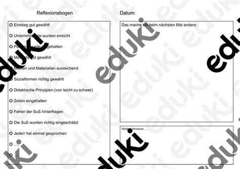 Reflexionsbogen-Checkliste – Unterrichtsmaterial im Fach Fachübergreifendes
