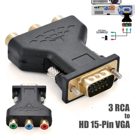 Mayitr Rca Vga Connecter Converter 3 Rca Rgb Video Female To Hd 15 Pin