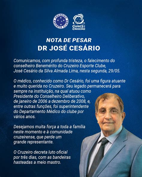 Cruzeiro decreta luto de três dias pelo falecimento do conselheiro José