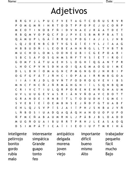 Adjetivos Word Search Wordmint