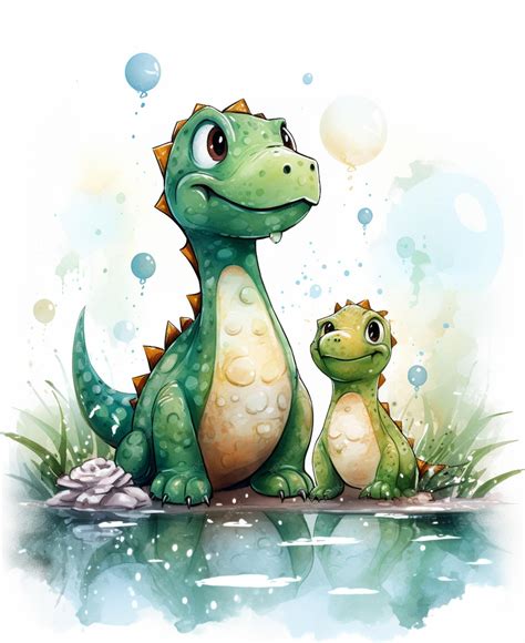 Premium Ai Image Cartoon Illustration Of A Mother And Baby Dinosaur