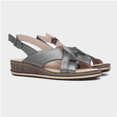 Hush Puppies Elena Womens Pewter Leather Sandal Shoe Zone