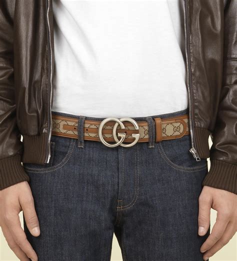 Gucci Original Gg Canvas Belt With Double G Buckle In Natural For Men