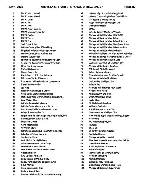 Michigan City Patriotic Parade line up, traffic closures