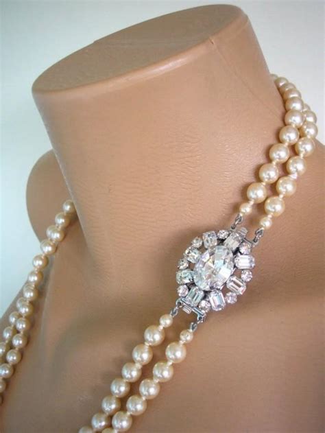 Long Pearl Necklace Vintage Bridal Pearls Cream Pearls Vintage Bridal Jewelry Pearl