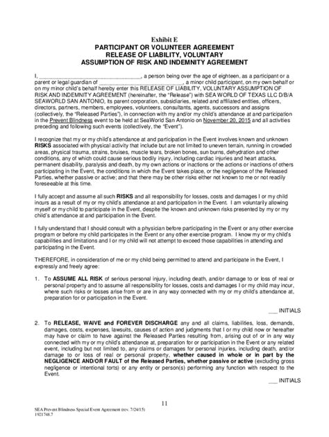 Fillable Online Exhibit E PARTICIPANT OR VOLUNTEER AGREEMENT Fax