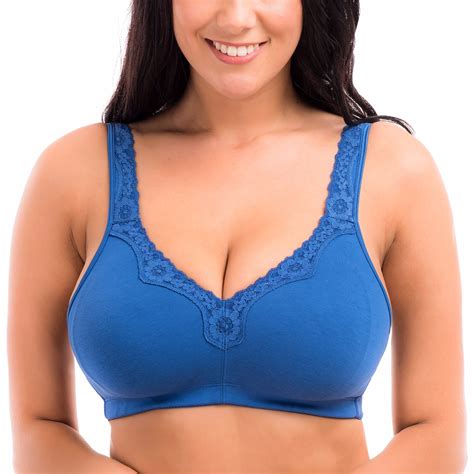 Womens Cotton Full Coverage Wirefree Non Padded Lace Trim Plus Size Bra Ebay