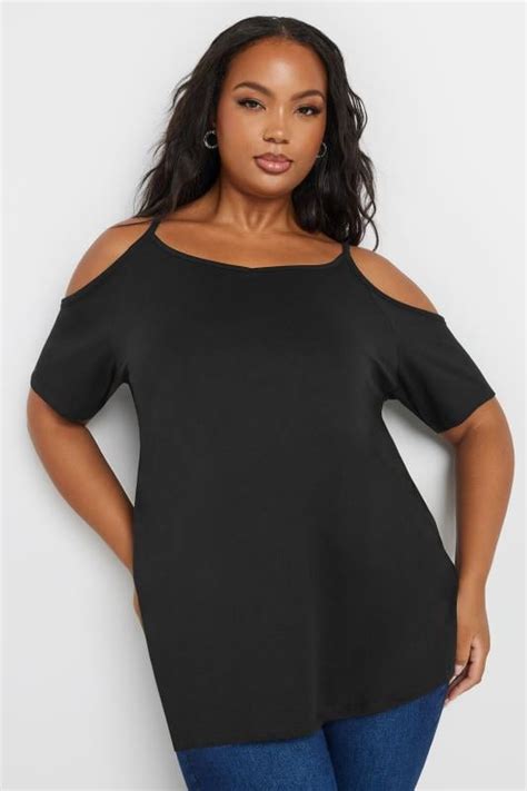 Yours Curve Plus Size Black Cold Shoulder T Shirt Yours Clothing