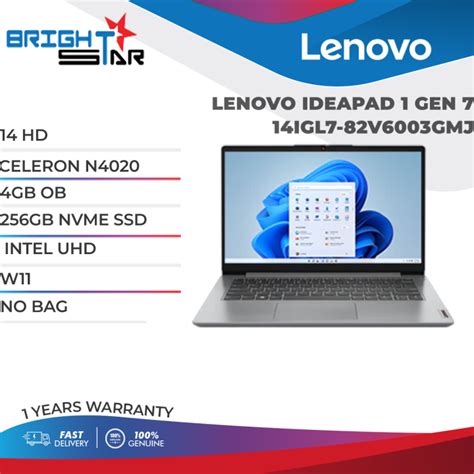 Lenovo Ideapad 1 14igl7 82v6003gmj Laptop 14 Hd Celeron N4020 4gb Ob 256gb Nvme Ssd