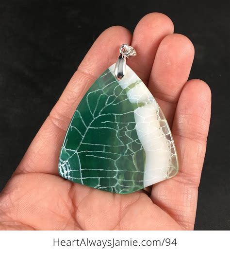 Stylish Triangular Green And White Dragon Veins Agate Stone Pendant