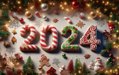 Обои цифры Новый год decoration numbers New year 2024 на телефон и