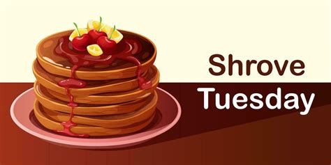 Stack Of Chocolate Pancakes With Cherry Syrup And Text Shrove Tuesday