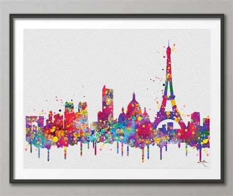 Paris Skyline Paris Watercolor Print Paris Painting Travel | Etsy