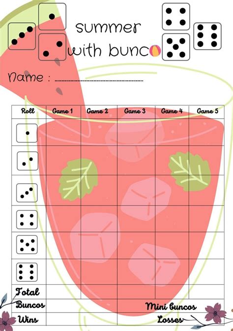 Summer Bunco Score Card Bunco Scoresheet Bunco Score Pads Etsy Canada