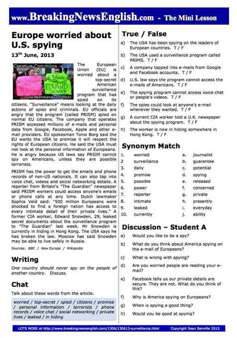 Breaking News English 2 Page Mini Lesson Surveillance