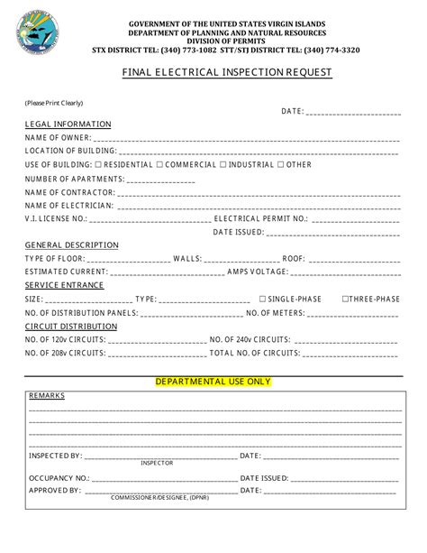 Virgin Islands Final Electrical Inspection Request Fill Out Sign