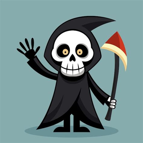 Grim Reaper Cartoon Waving Hand Premium AI Generated Image