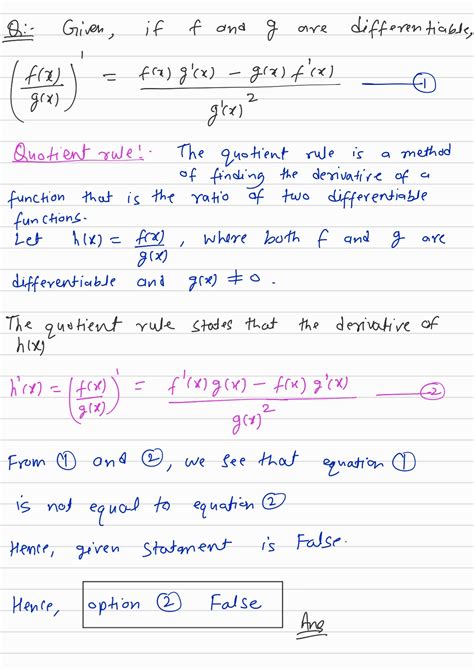 Solved If F And G Are Differentiable Then Fi Xg X Oxf X True Course Hero