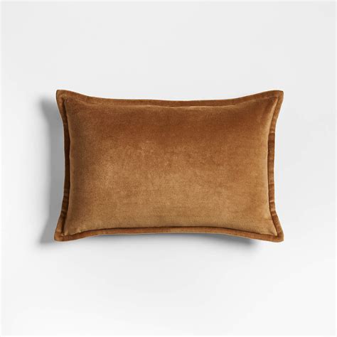 Organic Washed Cotton Velvet 18 X12 Cognac Brown Throw Pillow Cover