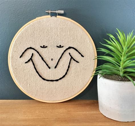 Framed Handmade Embroidery Hoop Female Body Art Feminist Empowerment Nude Breasts Outline