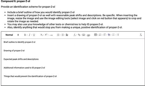 Compound 6: propan-2-ol Provide an identification scheme for propan-2-ol. Include a brief ...