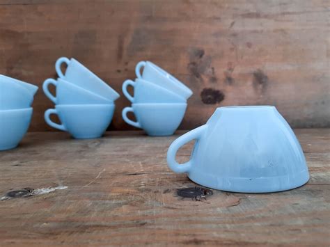 Duralex Blue Milk Glass Coffee Set Fire King Jadeite French Etsy