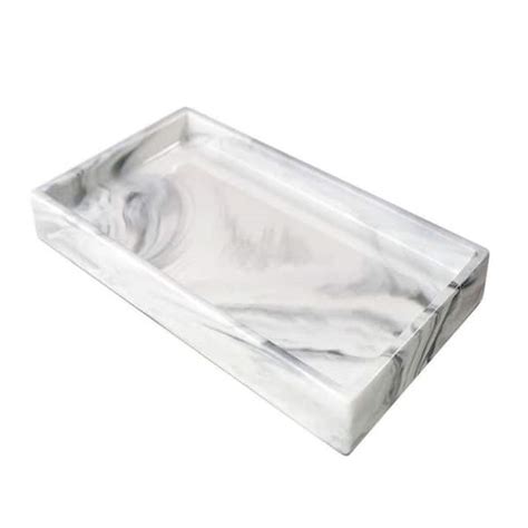 Dracelo White Vanity Tray Marble Decor Ceramic Jewelry Dish Bathroom