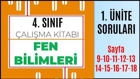 4 Sınıf Fen Bilimleri Çalışma Kitabı Soruları Sayfa 9 18 Cevapları