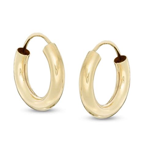 13mm Continuous Hoop Earrings In 10k Tube Hollow Gold Banter Fashion Earrings Gold Hoop Earrings