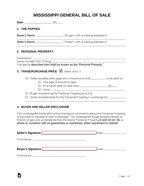 Free Mississippi Bill Of Sale Forms 4 Word Pdf Eforms