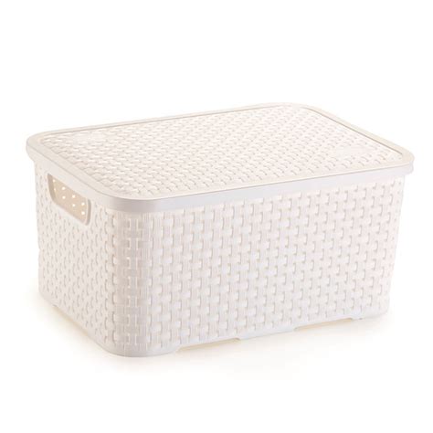 Cesto organizador rattan médio c tampa branco no Shoptime